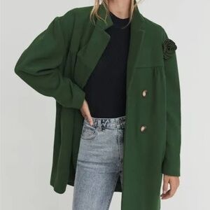 SOMETHING NAVY Chic Green Double-Breasted Coat Fall Statement